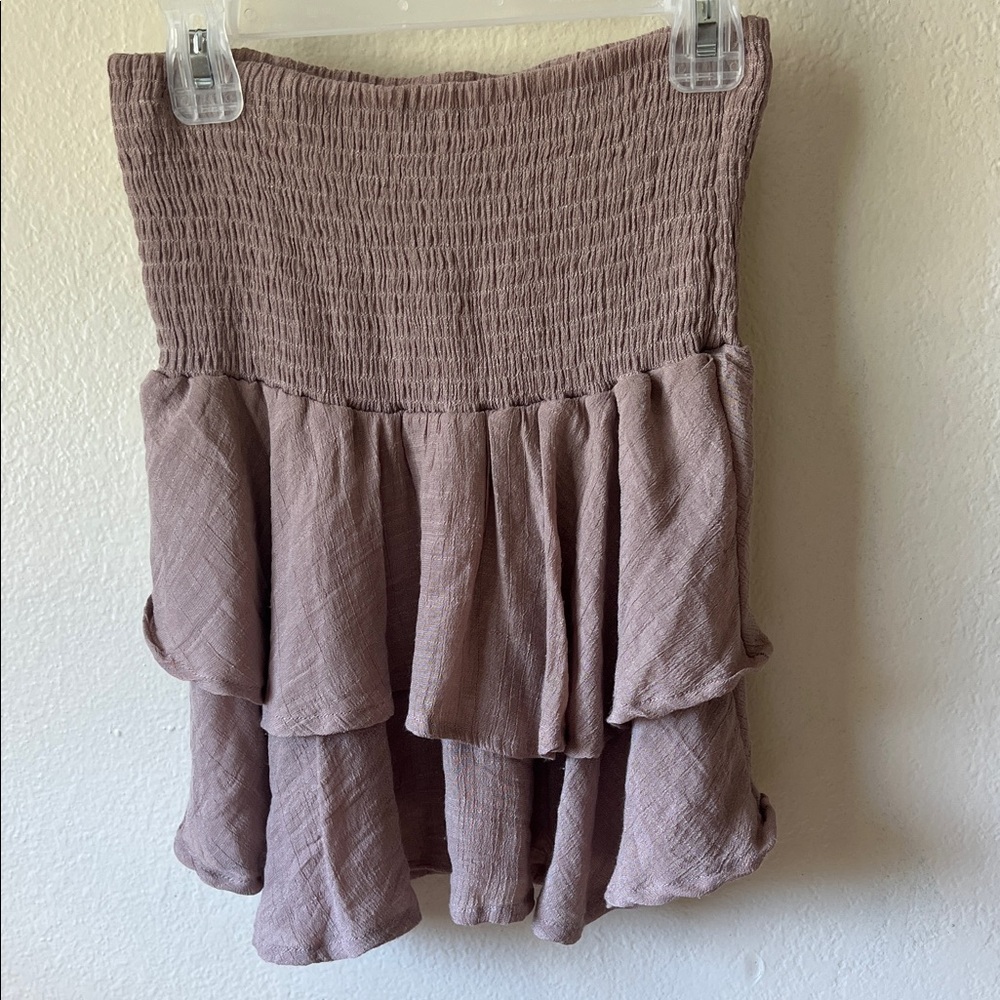Smocked Tiered Ruffle Mini Skirt - Mauve